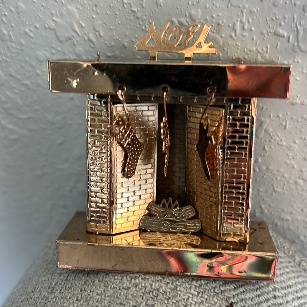 VTG Danbury Mint Gold Night before Christmas fireplace 🌹🌺